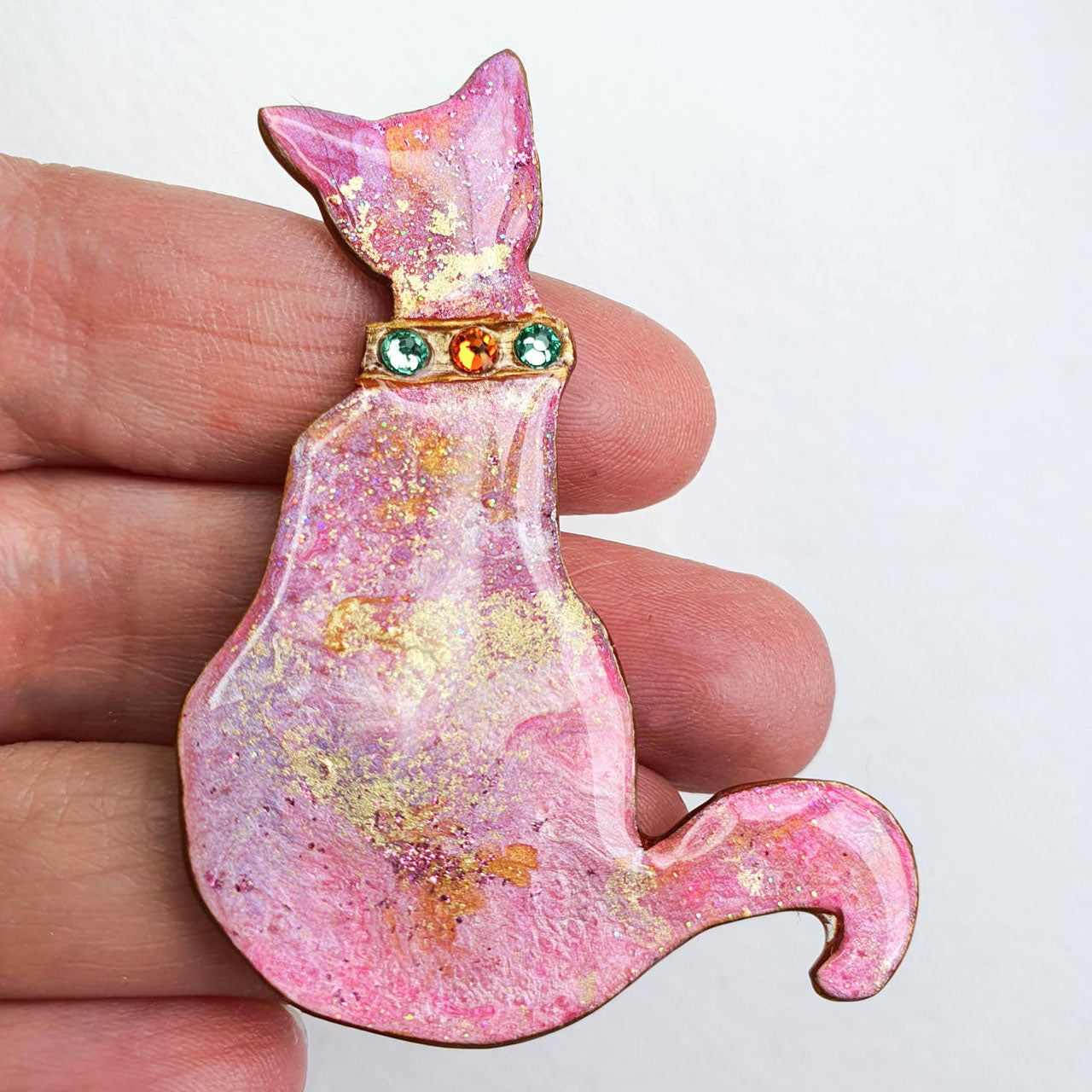 Collar Cat Brooch - Pink