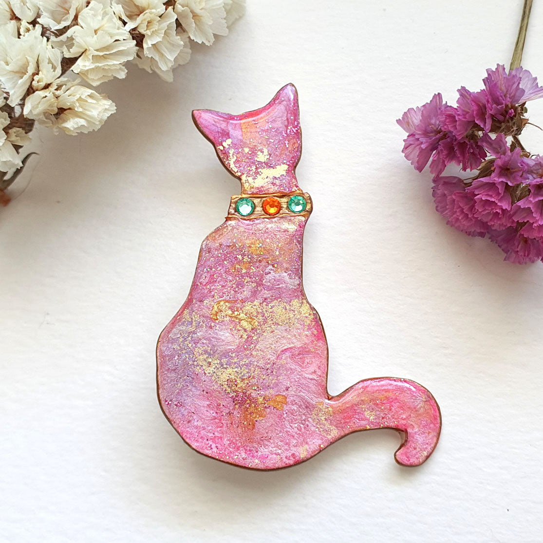Collar Cat Brooch - Pink