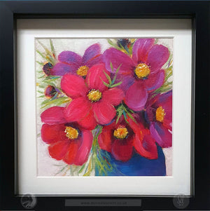 Cosmos 6x6" Framed Floral Oil Painting