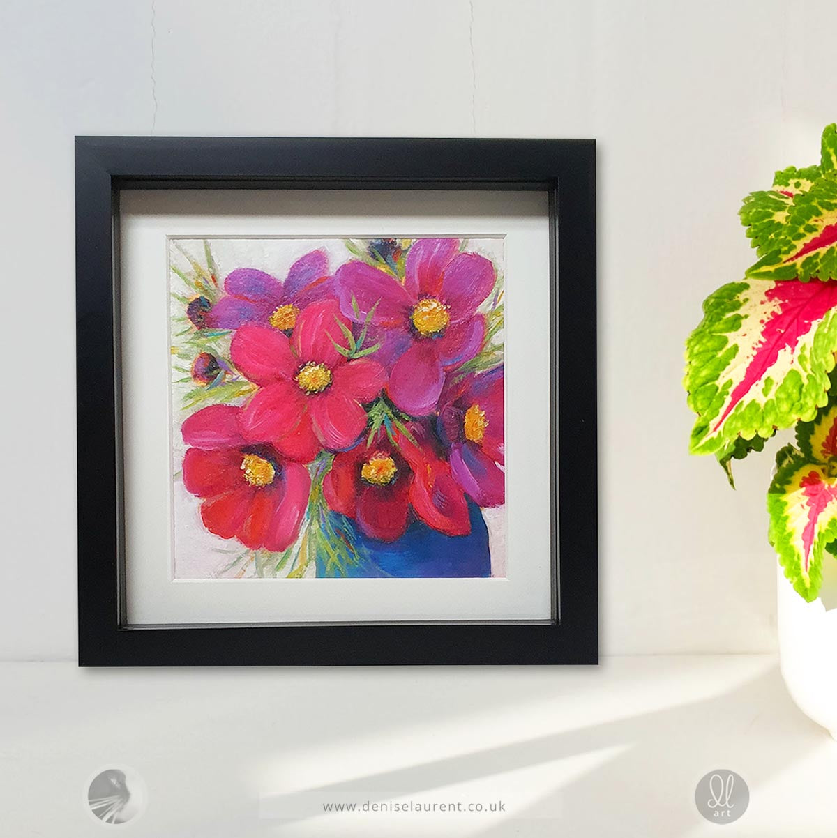 Cosmos 6x6" Framed Floral Oil Painting