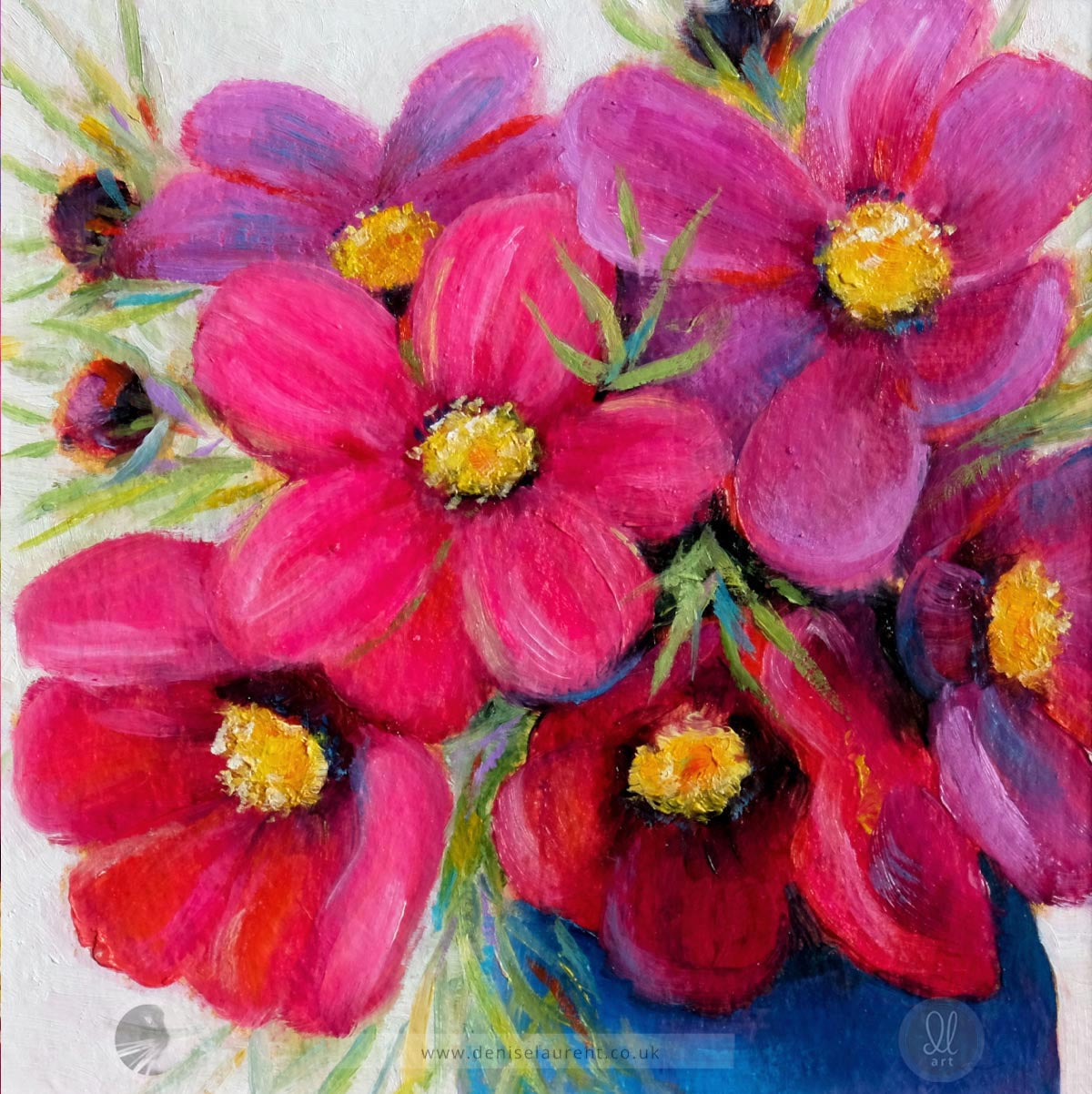 Cosmos 6x6" Framed Floral Oil Painting