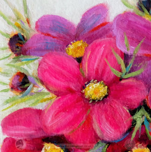 Cosmos 6x6" Framed Floral Oil Painting