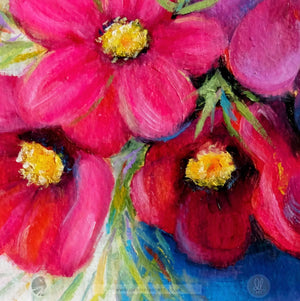 Cosmos 6x6" Framed Floral Oil Painting