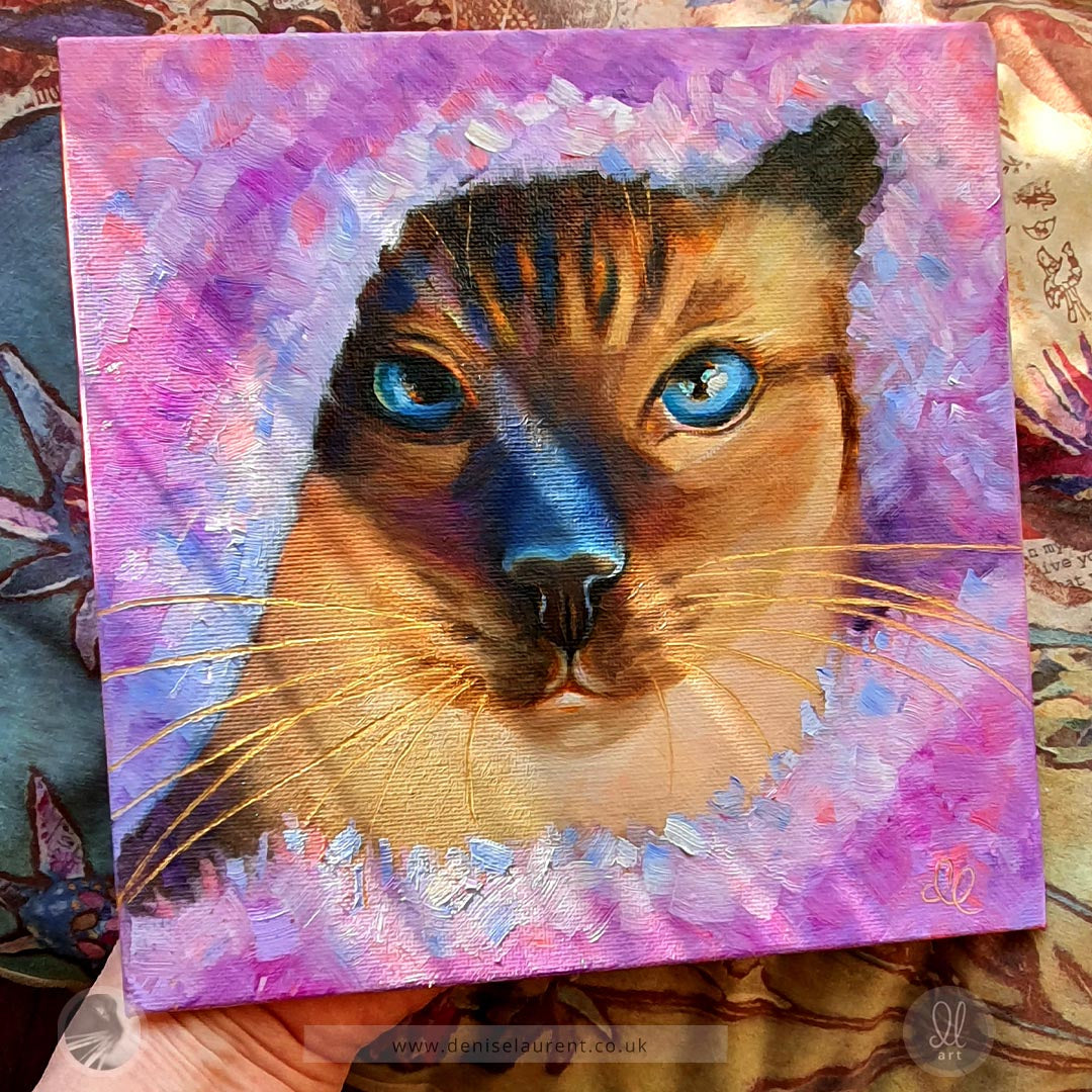 Under The Blanket - 8x8" Siamese Cat Painting