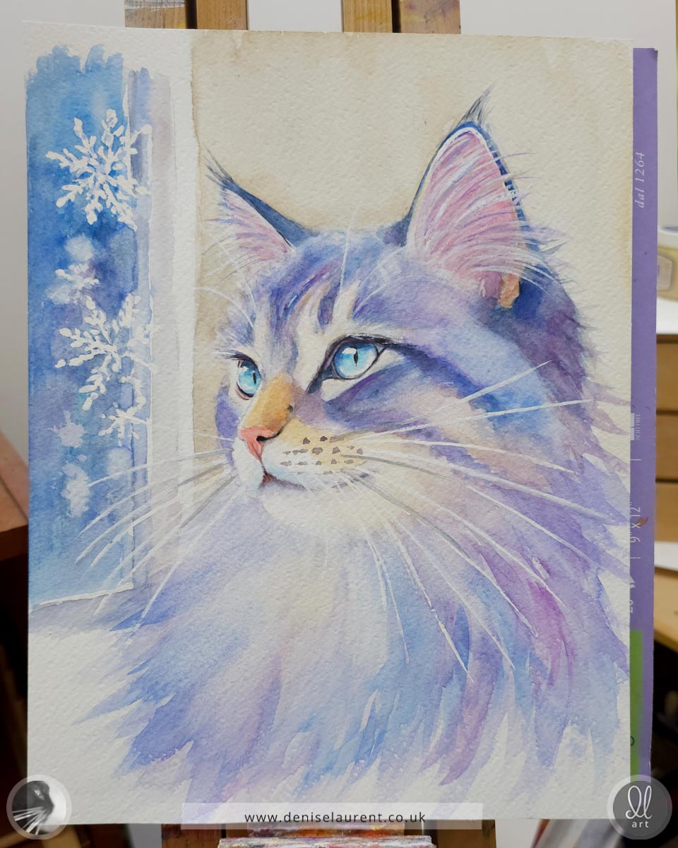 First Snow - Winter Cat Watercolour