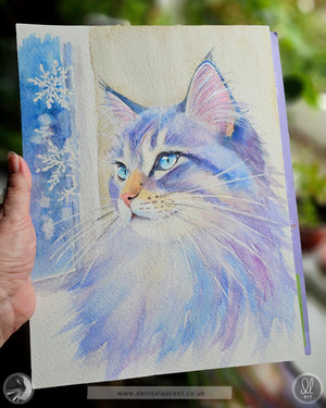 First Snow - Winter Cat Watercolour