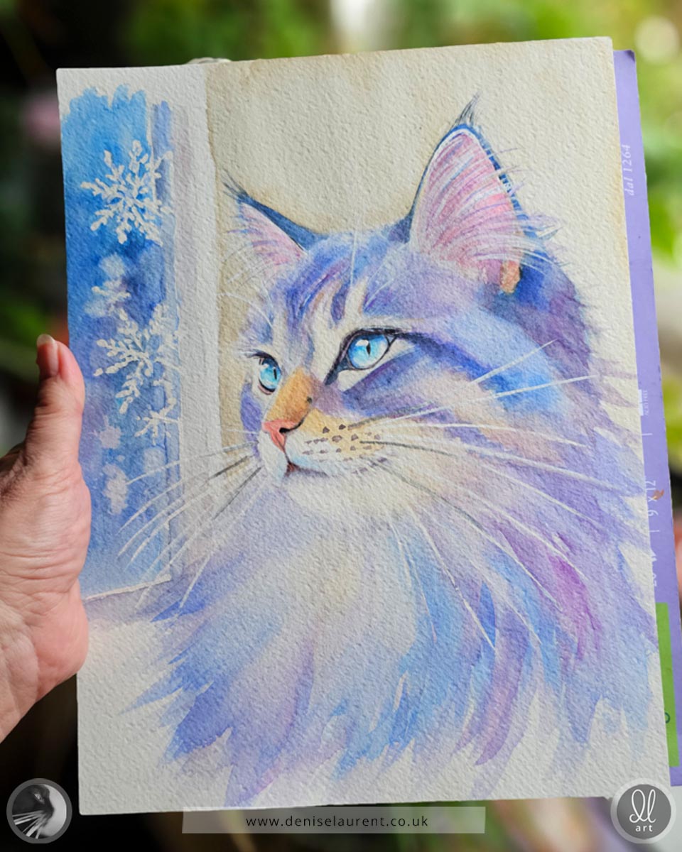 First Snow - Winter Cat Watercolour