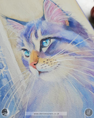 First Snow - Winter Cat Watercolour