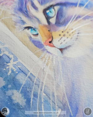 First Snow - Winter Cat Watercolour