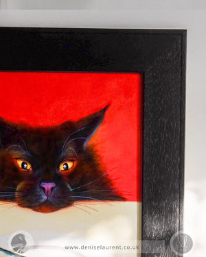 Fish For Lunch - Framed Black Cat Painting