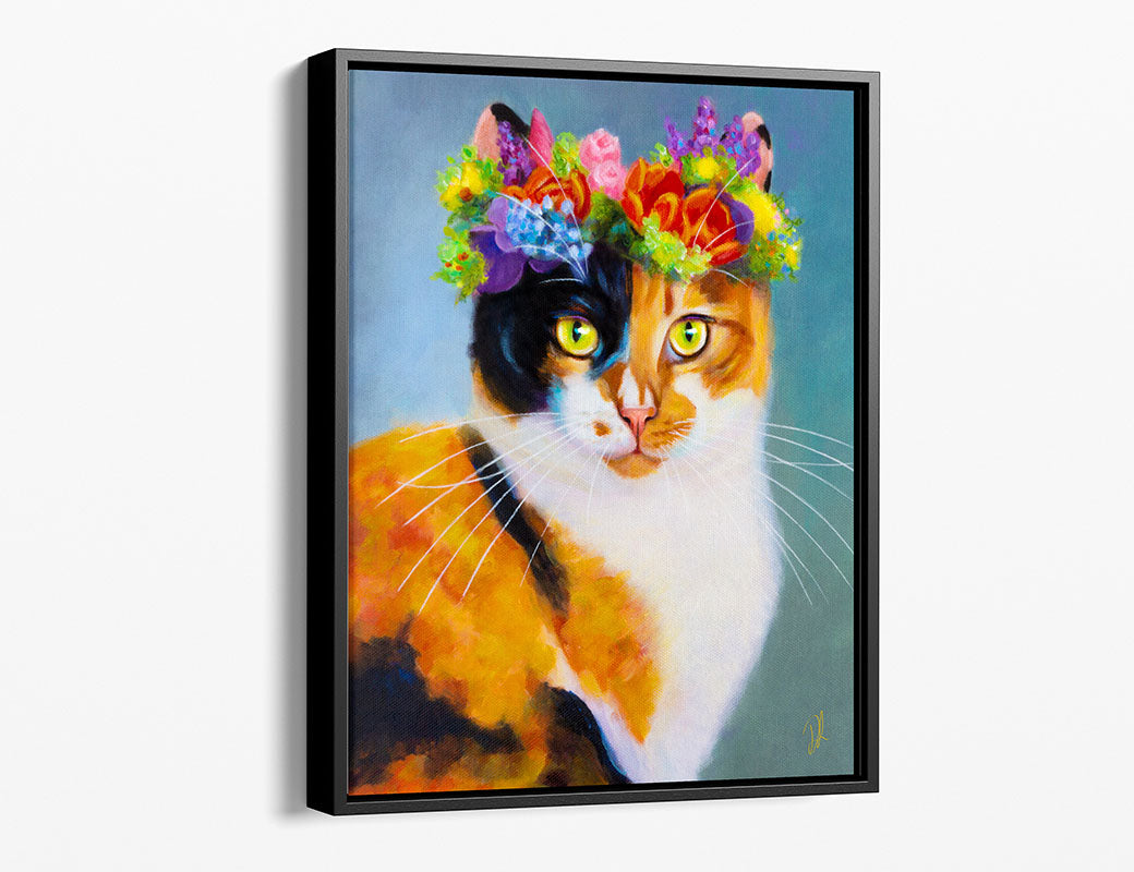 Flower Cat - Framed Canvas Print