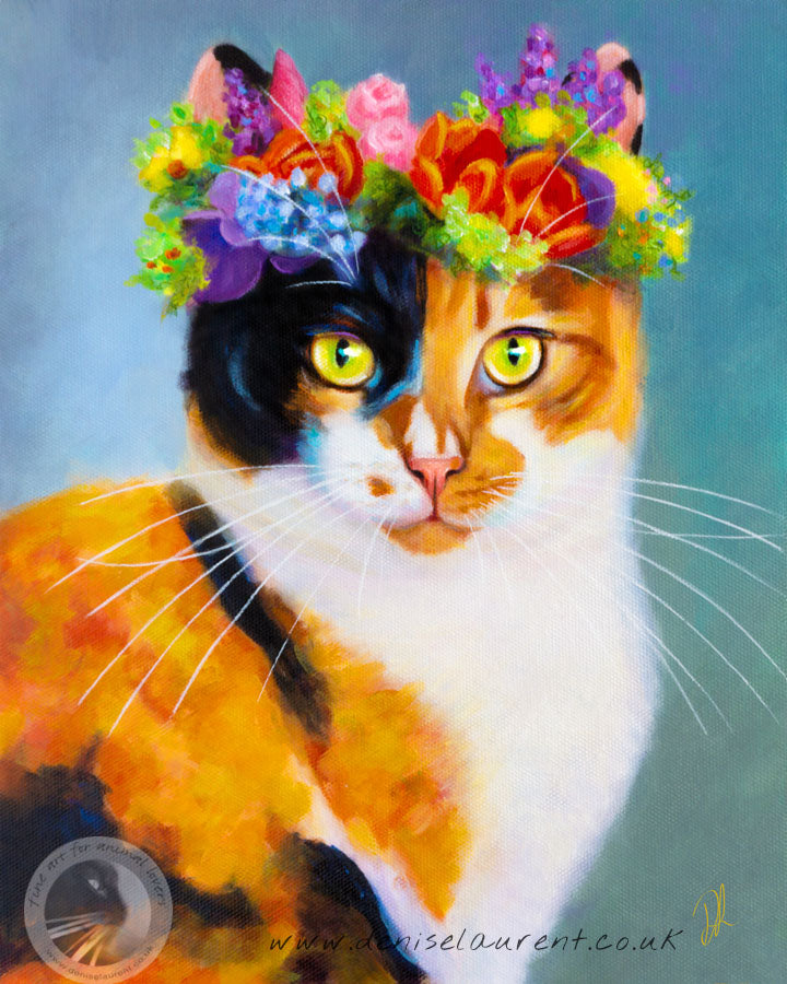 Flower Cat  - Calico Cat Art Print