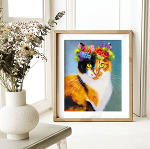 Flower Cat  - Limited Edition Calico Cat Print