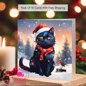 Pack Of 10 Frosty Fun With Friends Black Cat Christmas Cards