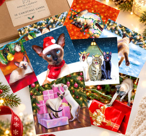 Pack Of 10 Siamese Cat Christmas Cards