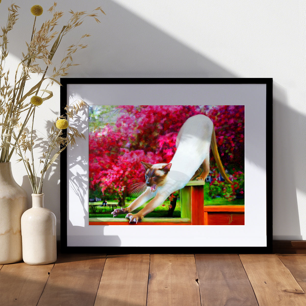 stretching siamese cat art print