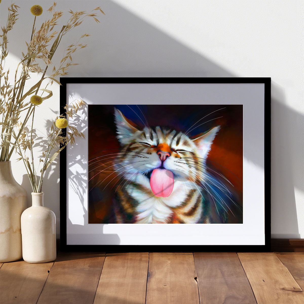 tabby cat with tongue out art print
