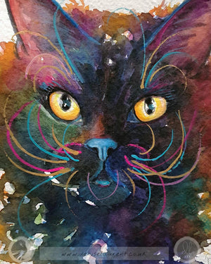 Midnight - Black Cat Watercolour Painting