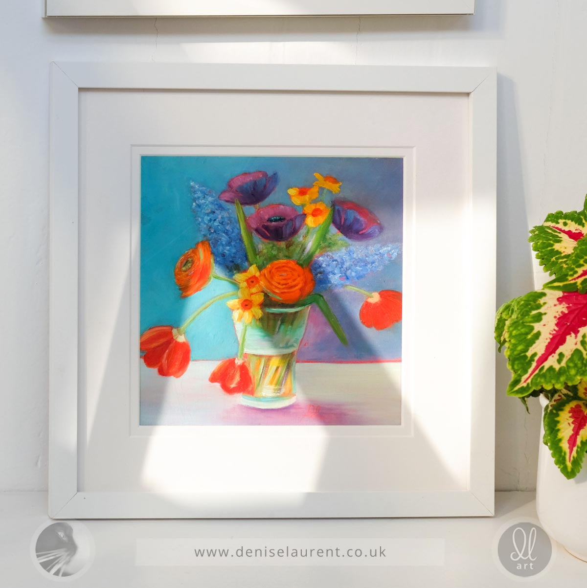 Vase Of Flowers - Framed  8x8" Oil Painting