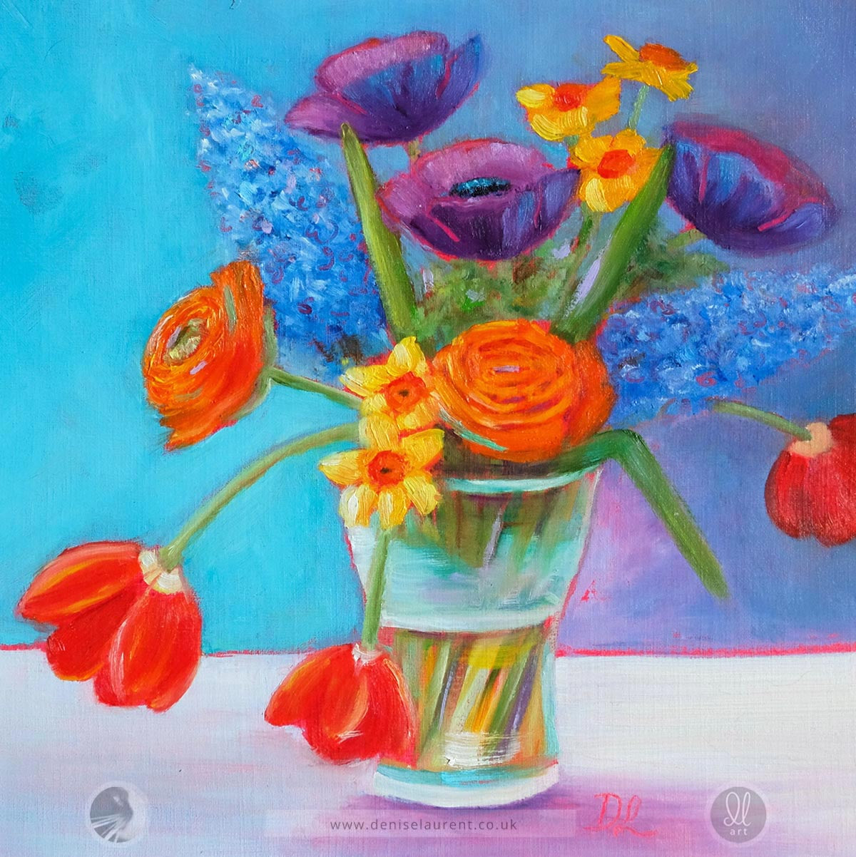 Vase Of Flowers - Framed  8x8" Oil Painting