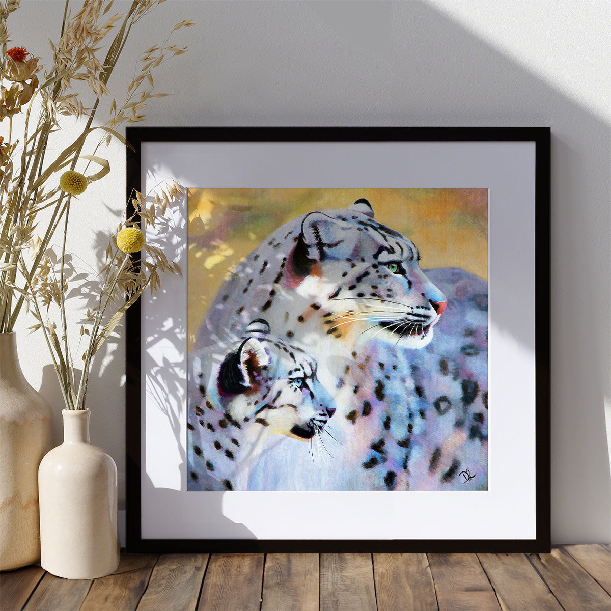 Mother And Cub - Snow Leopard Art Print