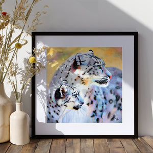 Mother And Cub - Snow Leopard Art Print