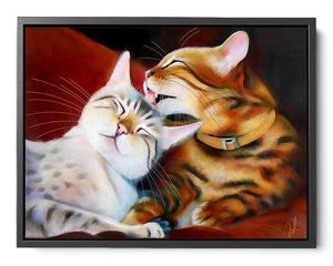 Mutual Grooming - Bengal Cat Framed Canvas Print