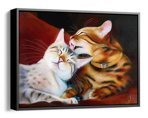 Mutual Grooming - Bengal Cat Framed Canvas Print