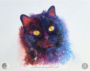 Nellie - Black Cat Watercolour Painting