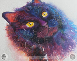 Nellie - Black Cat Watercolour Painting