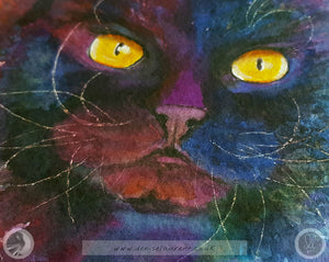 Nellie - Black Cat Watercolour Painting