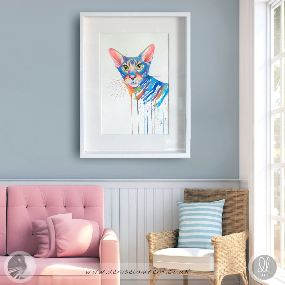 Ollie - 20x14 Inch Orinetal Cat Watercolour Painting