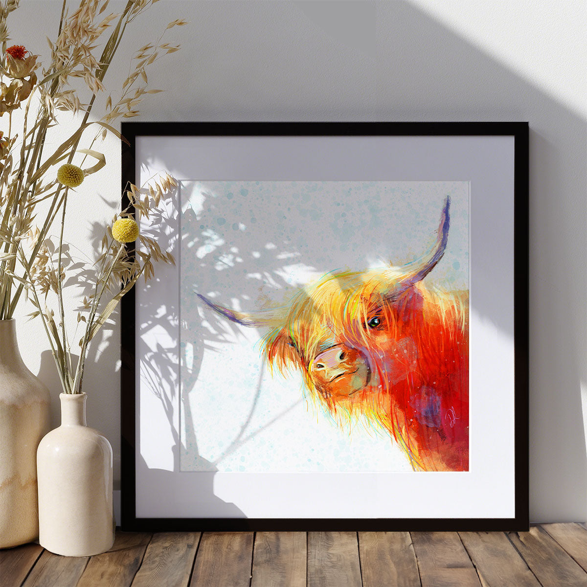 Rose In The Snow - Highland Cow Art Print