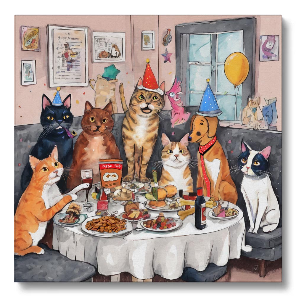 Party Animals  - Cats, Dog Parrot Eco Canvas