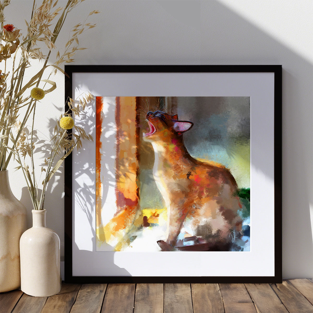 yelling colourful brown burmese cat art print