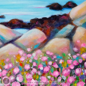 Sea Pinks On The Shore - 12x12" Landscape Painting