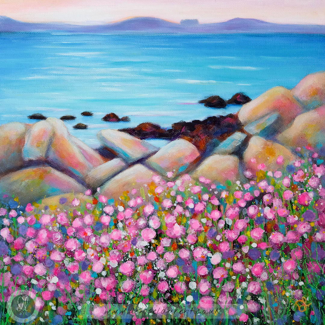 Sea Pinks On The Shore - 12x12" Landscape Painting