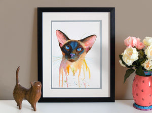 Sheba Siamese Cat Watercolour Painting