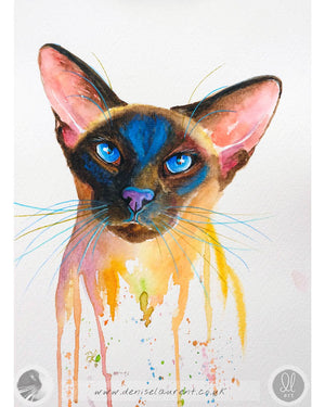 Sheba Siamese Cat Watercolour Painting