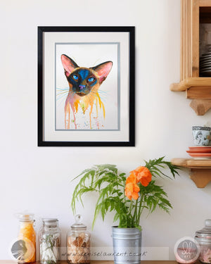 Sheba Siamese Cat Watercolour Painting