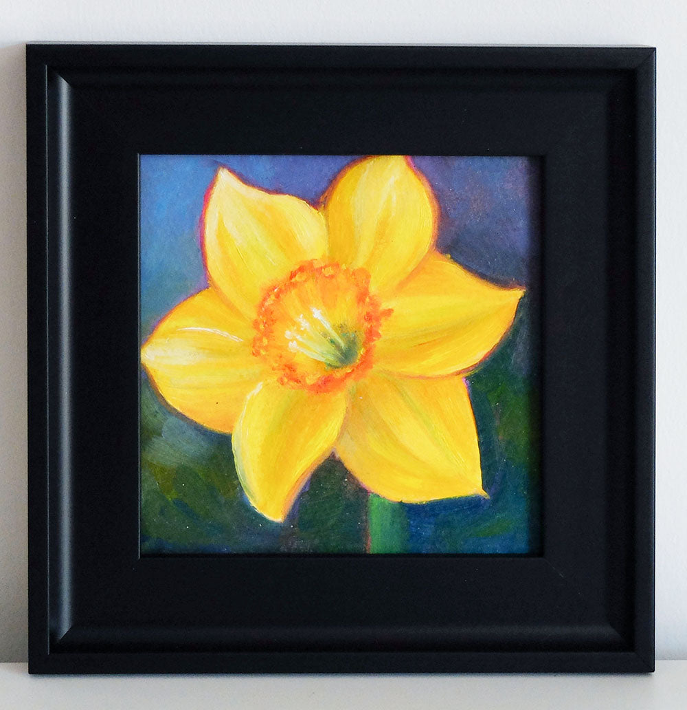 Small Daffodil 6x6" Oil Painting Framed