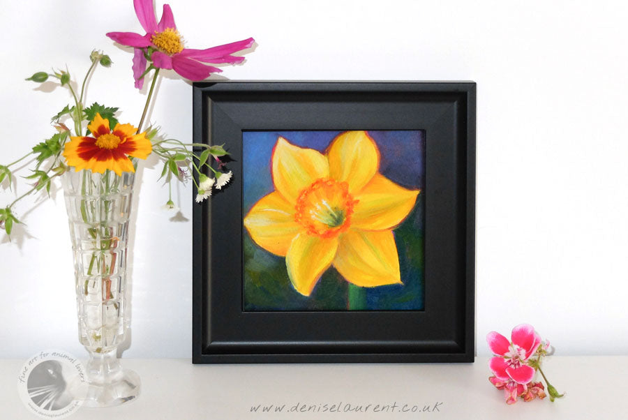 Small Daffodil 6x6" Oil Painting Framed