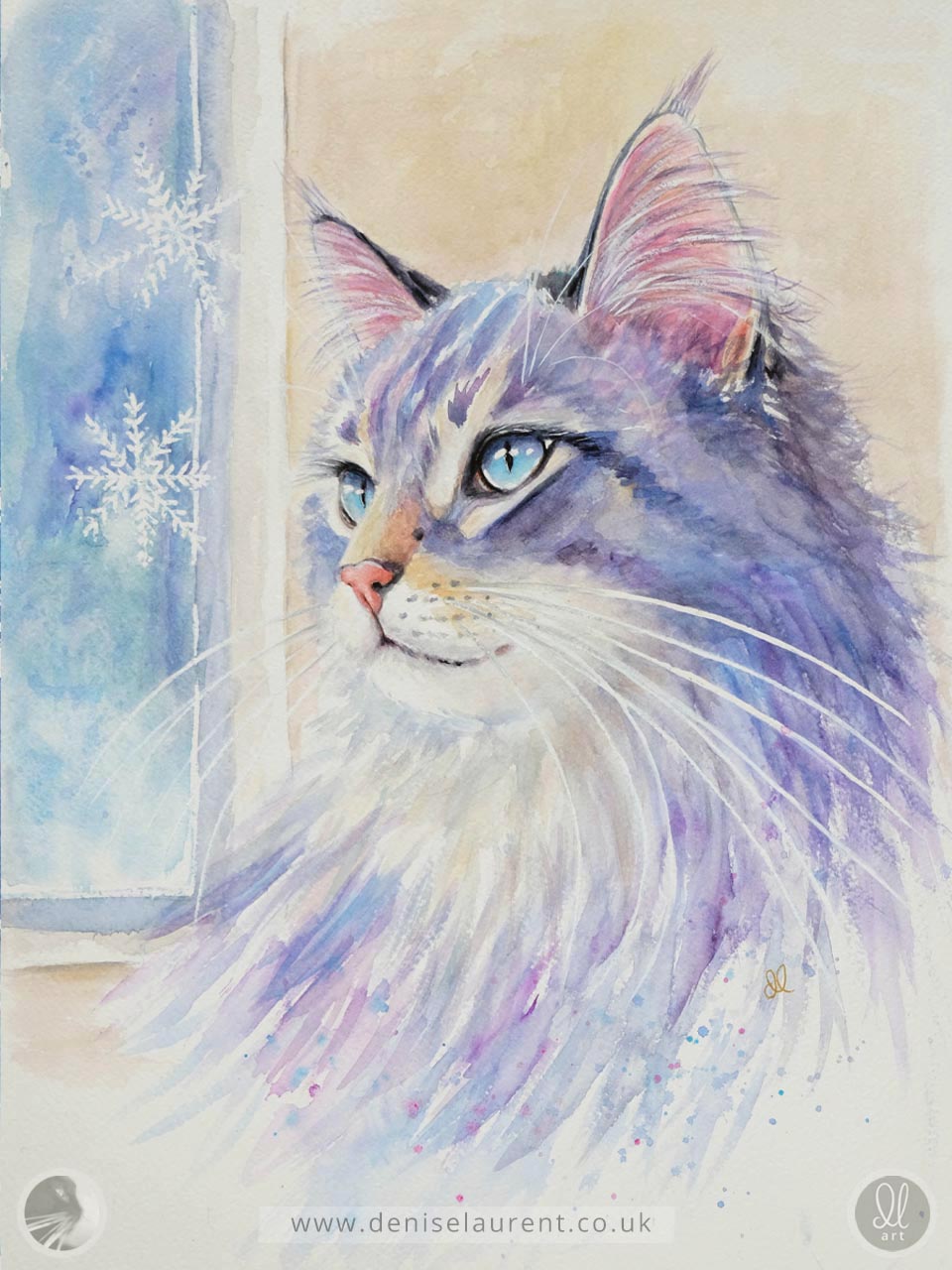 Snowflake - Winter Cat Watercolour