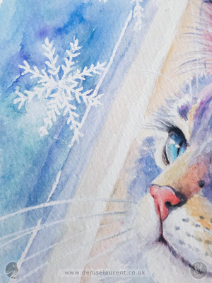 Snowflake - Winter Cat Watercolour