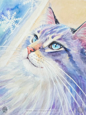 Snowflake - Winter Cat Watercolour