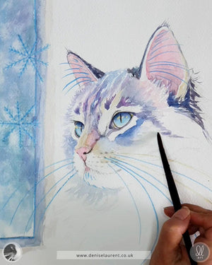Snowflake - Winter Cat Watercolour