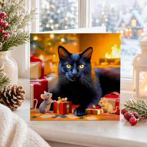 Pack Of 10 Fireside Friends Black Cat Christmas Cards