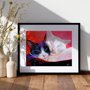 Snuggles   - Black & White Cat Print