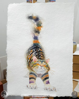 Big Stretch - Tabby Cat Watercolour