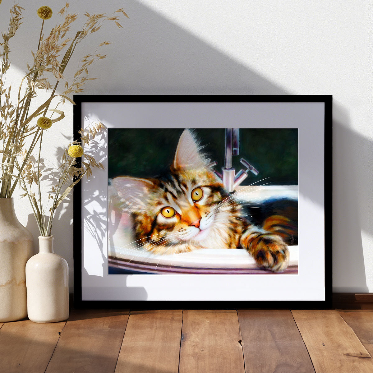 Taz In the Sink - Maine Coon Cat Art Print